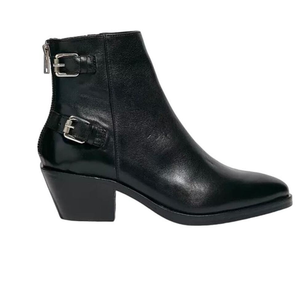 AllSaints Womens Sloan Black Leather Buckle Zip Boot Size EU 36 NIB